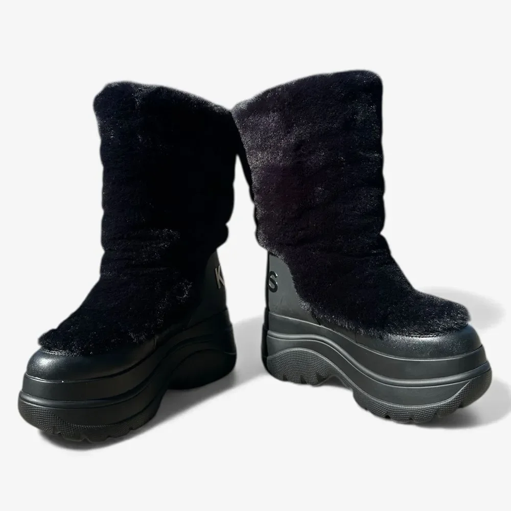 Michael Kors Gamma Black Faux Fur Platform Boots Size 5 Chunky Winter Minimalist